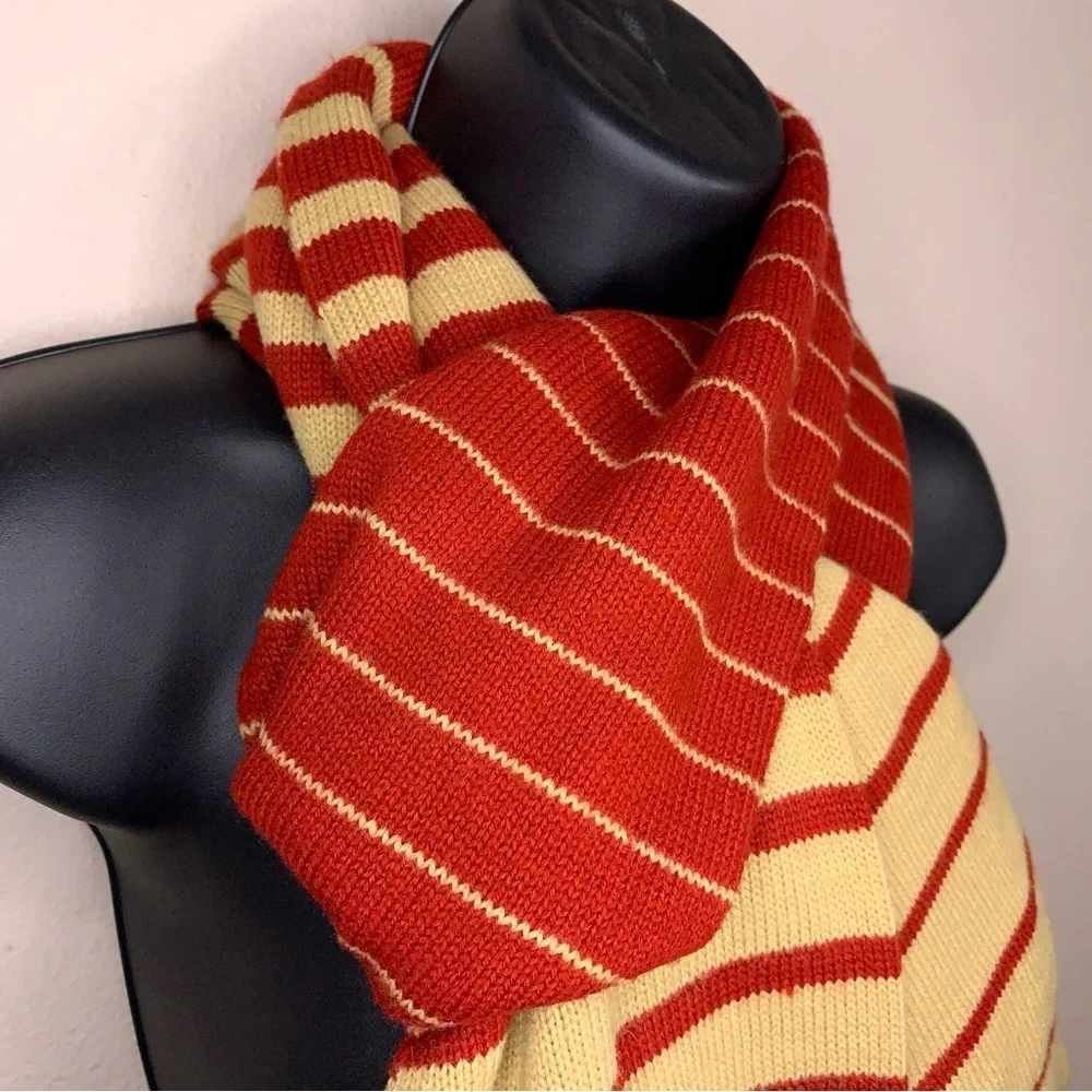 Y2K Echo Soft Knit Burgundy Red Beige Striped Scarf Adult Unisex